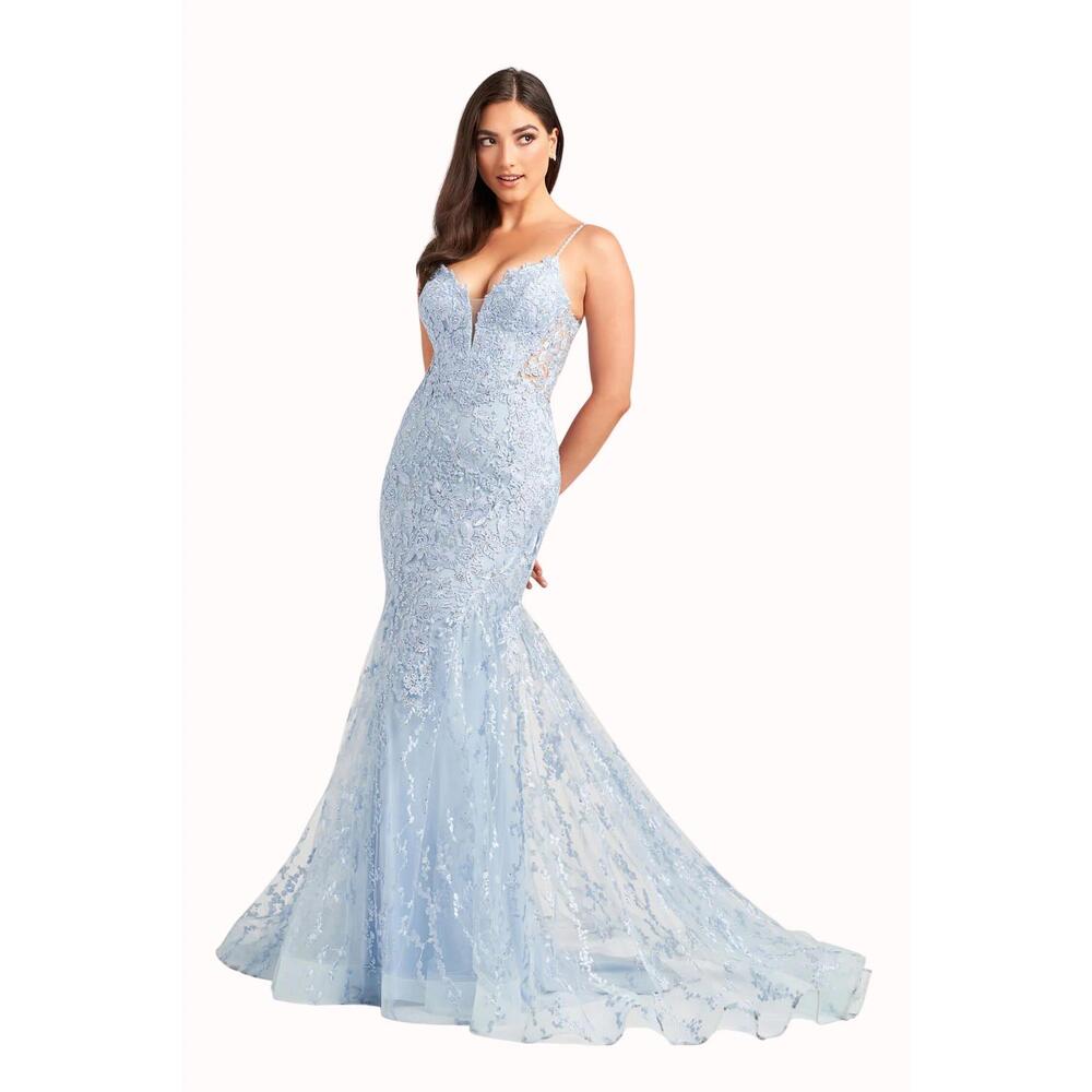 NEW ELLIE WILDE open back gown in light blue
